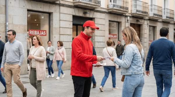Repartidor de Sojadan entregando folletos durante las rebajas 2026
