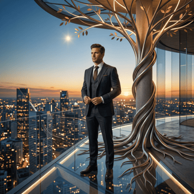 Imagen conceptual sobre Napoleon Hill, mentalidad empresarial y crecimiento de un negocio moderno