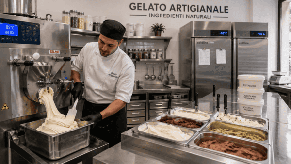 Maquinaria profesional utilizada en una heladería artesanal