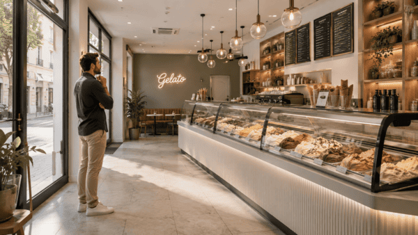 Emprendedor planificando la apertura de una heladería rentable en España